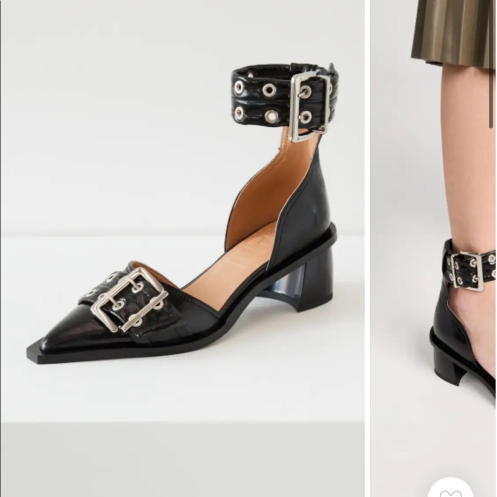 Ganni chunky black open pumps